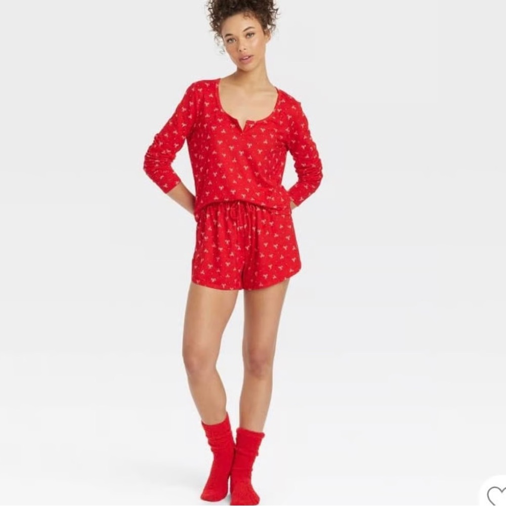 Colsie Red Long Sleeve Pajama Set with Bow Pattern NWOT!